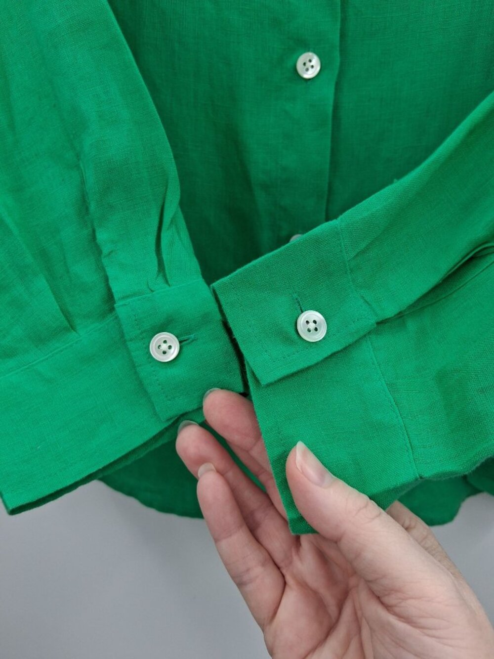 J. Jill Love Linen Green Button-Up Shirt Size Small 100% Linen Long Sleeve - Picture 7 of 8